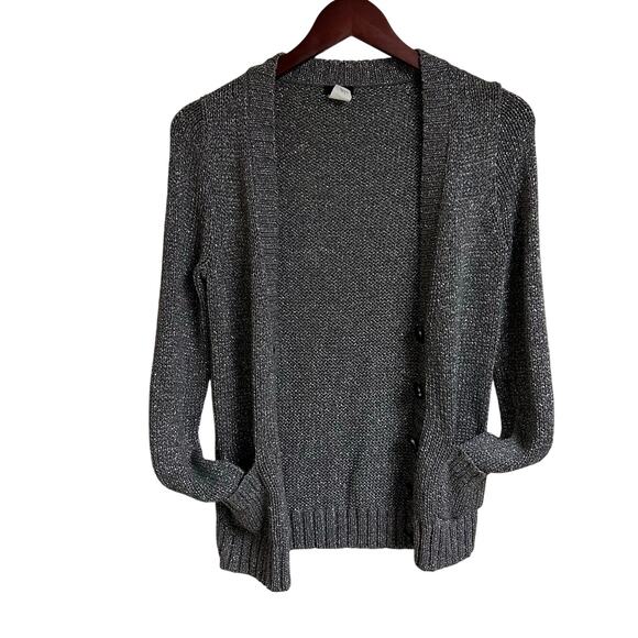 J Crew Metallic Silver Button Down Cardigan Small Holiday Christmas New Years - Picture 4 of 9